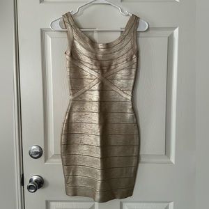 Herve Leger Gold Bodycon Dress size small